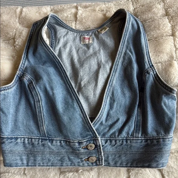 Levi's Light Blue Denim RAINE DENIM CROP TOP - Picture 1 of 5